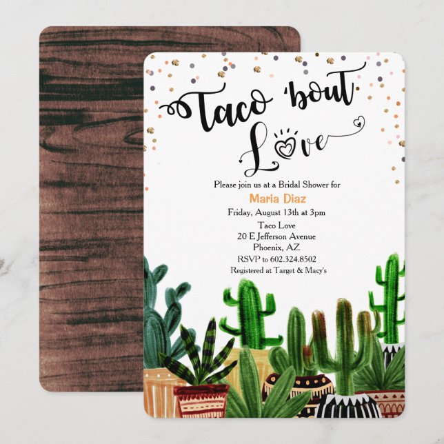 Taco 'À propos d'amour Cactus Invitation de la dou (Devant / Derrière)