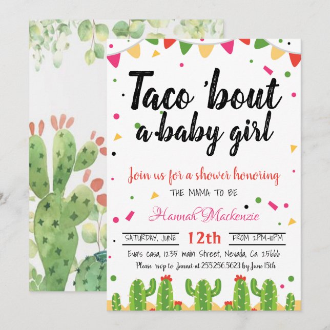 Taco Baby Dusche Einladung Taco über ein kleines M (Vorne/Hinten)