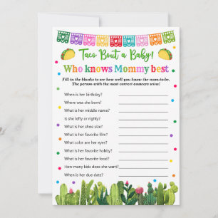 Taco Baby Shower kennt Mommy Best Game Hinweiskarte