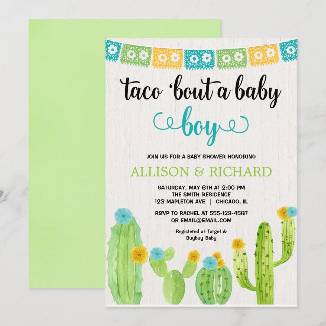 Taco Babydusche, mexikanische Fiesta-Junge Paare Einladung (Vorne/Hinten)
