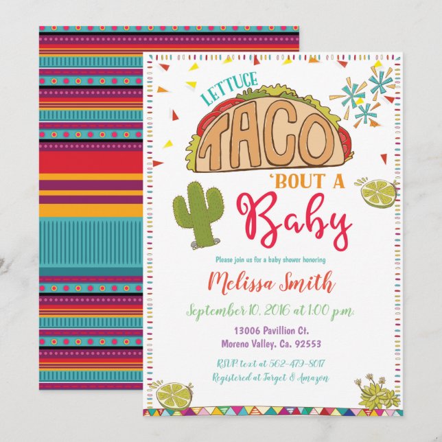 Taco Bout a Baby Baby shower Invitation Fiesta (Devant / Derrière)