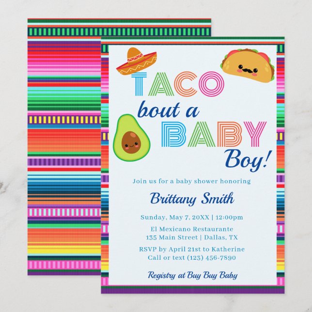 Taco Bout a Baby Boy Fiesta Stripe Babydusche Einladung (Vorne/Hinten)