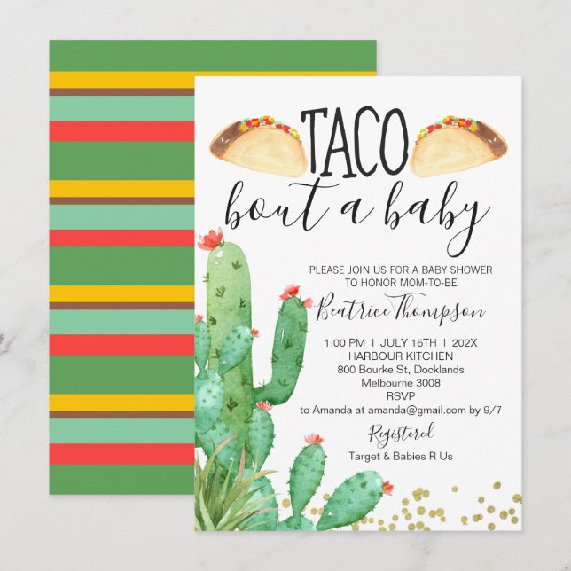 Taco Bout a Baby Cactus Baby Shower Einladung (Vorne/Hinten)