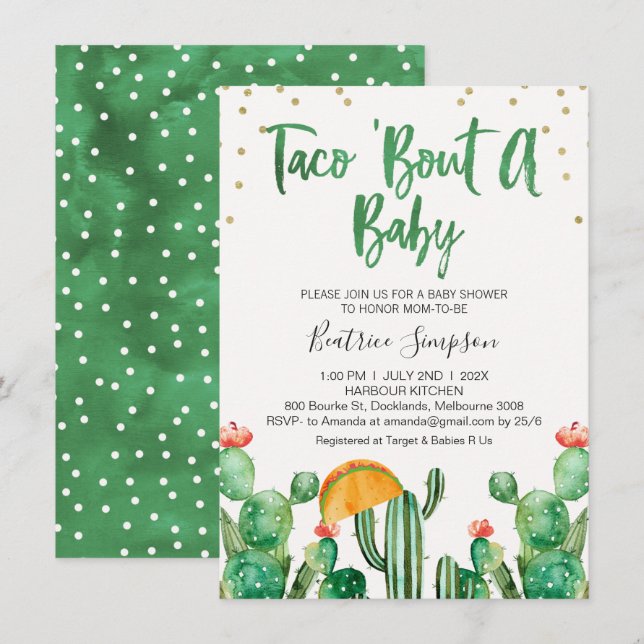 Taco Bout A Baby Cactus Baby Shower Einladung (Vorne/Hinten)
