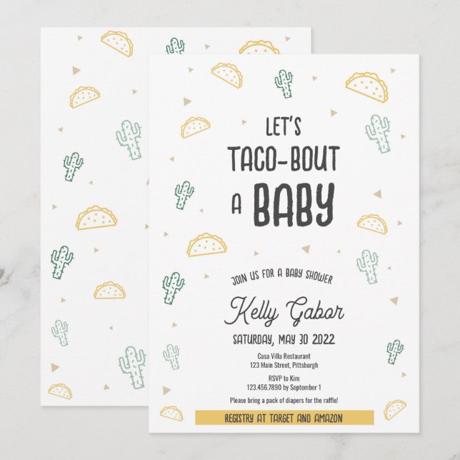 Taco-Bout-a-Baby, Fiesta-Babydusche Einladung (Vorne/Hinten)