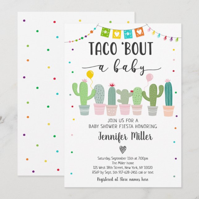 Taco Bout A Baby Fiesta Cactus Baby Shower Einladung (Vorne/Hinten)