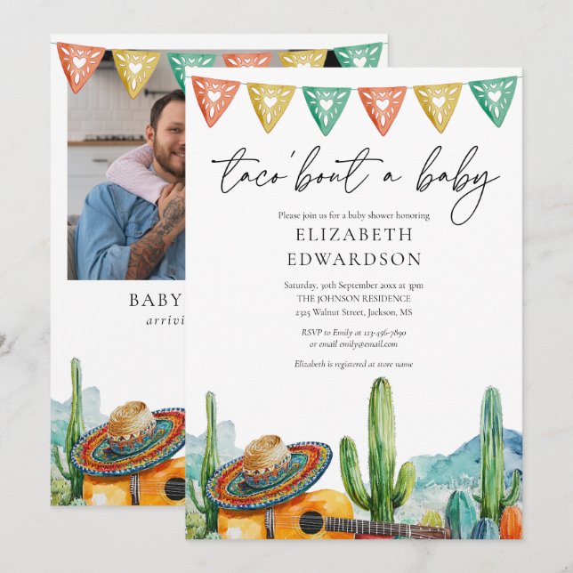 Taco Bout A Baby Fiesta Foto Babydusche Einladung (Vorne/Hinten)