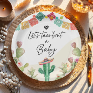 Taco Bout a Baby Fiesta Watercolor Cactus Dusche Pappteller