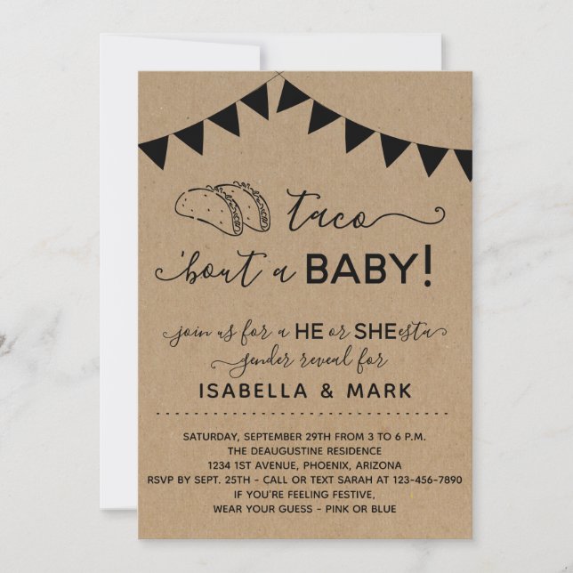 Taco 'Bout a Baby Gender Reveal Party Einladung (Vorderseite)