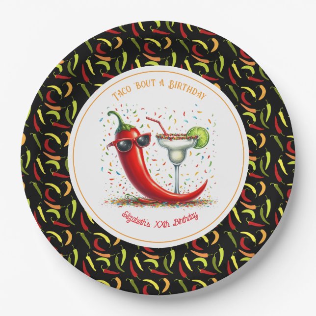 "Taco ’Bout a Birthday’!" Chili-Pepper Fiesta Pappteller (Vorderseite)