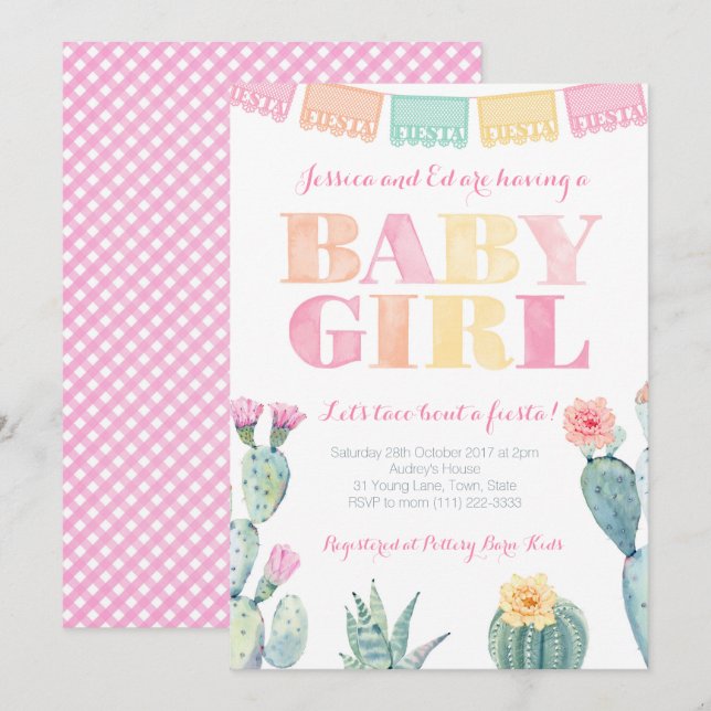 Taco Bout A Fiesta Mexican Baby Shower for Girl Einladung (Vorne/Hinten)