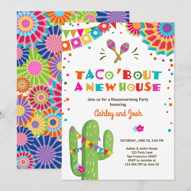 Taco Bout A New House Fiesta Housewarming Party Einladung (Vorne/Hinten)