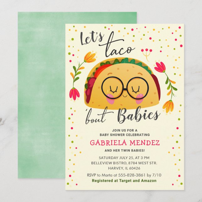 Taco Bout Babies Twin Baby Shower Sprinkle Einladung (Vorne/Hinten)