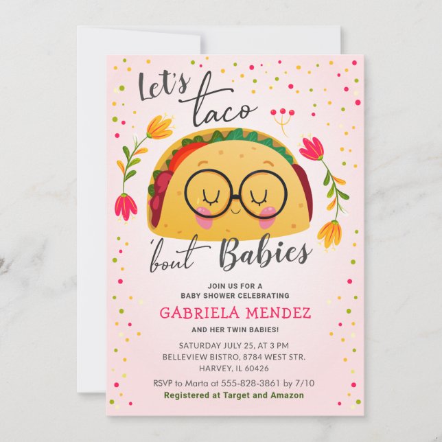 Taco Bout Babies Twin Fiesta Baby Showküche Einladung (Vorderseite)