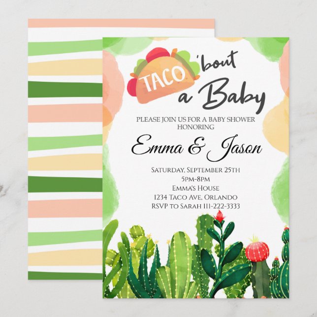 Taco Bout Baby Blume Cactus Baby Shower Einladung (Vorne/Hinten)