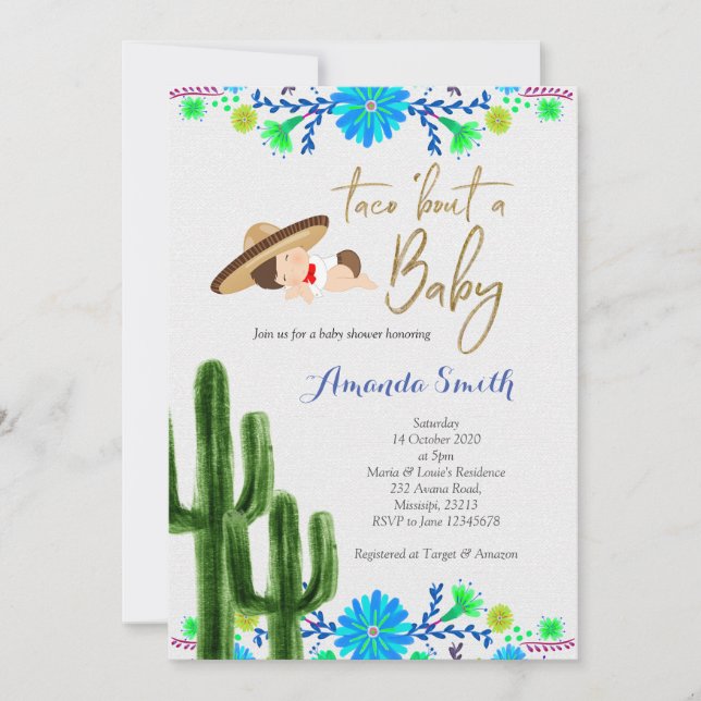 Taco bout baby Cactus Baby Shower Einladungskarte (Vorderseite)