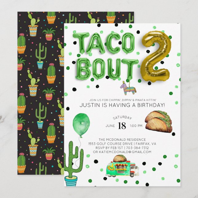 Taco Bout Deux | Invitation pour le deuxième anniv (Devant / Derrière)
