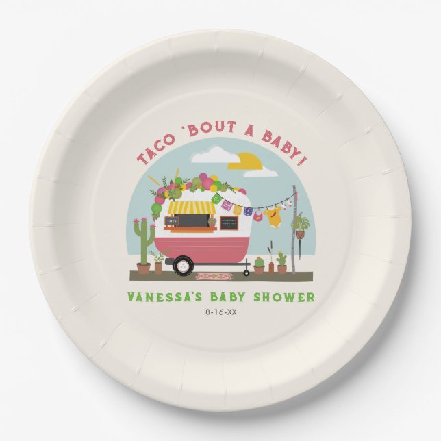 Taco Bout eine Baby Hot Pink Girl Baby Dusche Pappteller (Vorderseite)