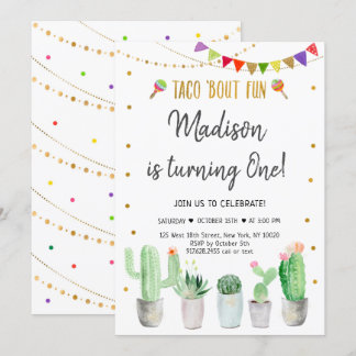 Taco 'Bout Fun Gold Fiesta Erster Geburtstag Einladung