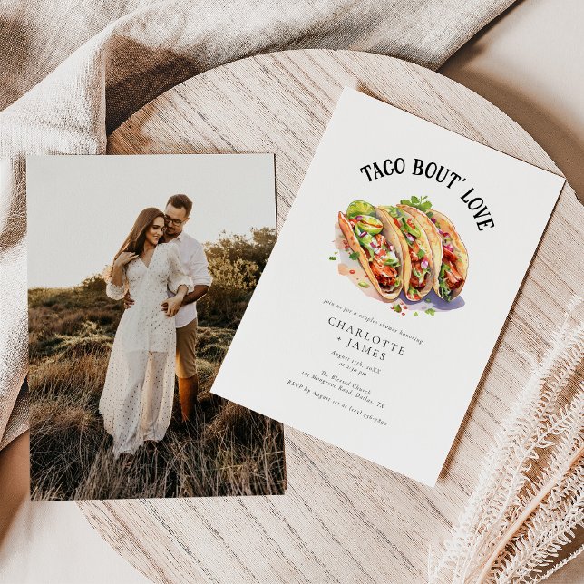 Taco Bout Liebe Aquarellpaare Brautparty Einladung (Von Creator hochgeladen)