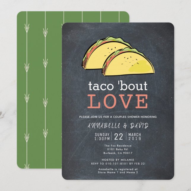 Taco Bout Liebe Black Chalkboard Paare Dusche Einladung (Vorne/Hinten)