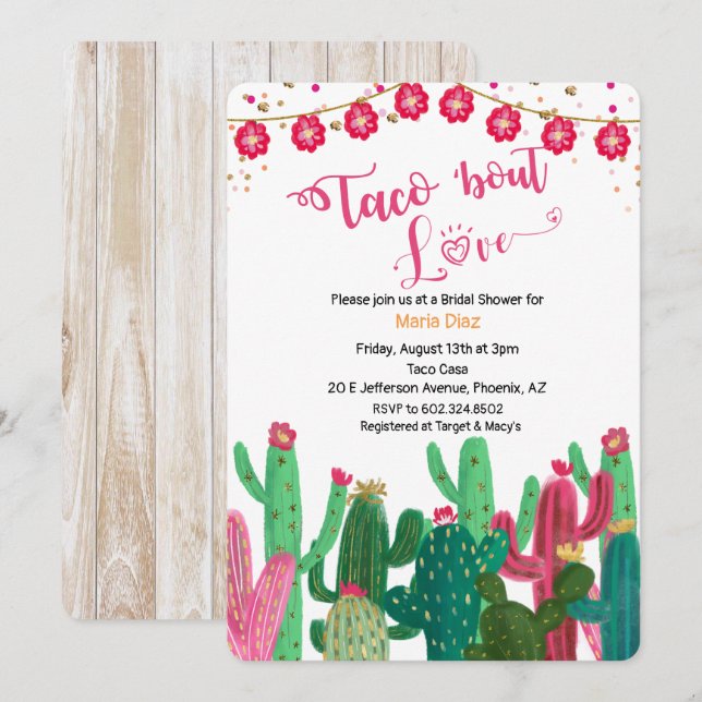Taco 'bout Liebe Cactus Bridal Shower Einladung (Vorne/Hinten)