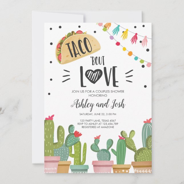 Taco Bout Liebe Fiesta Paare Dusche Einladung Kakt (Vorderseite)