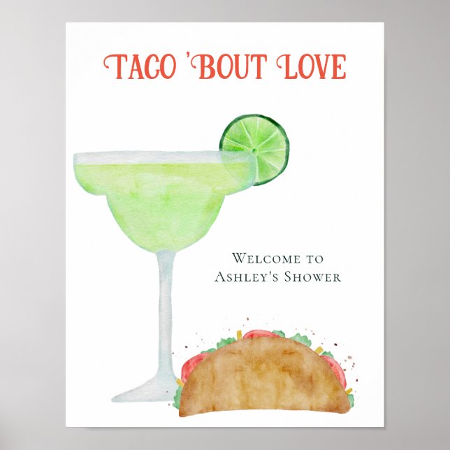 Taco 'Bout Liebe Hochzeit oder Brautparty Willkomm Poster (Vorne)
