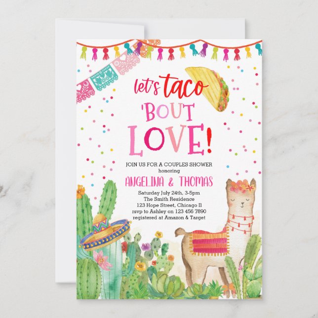 Taco Bout Liebe Mexican Fiesta Pink Couples Dusche Einladung (Vorderseite)