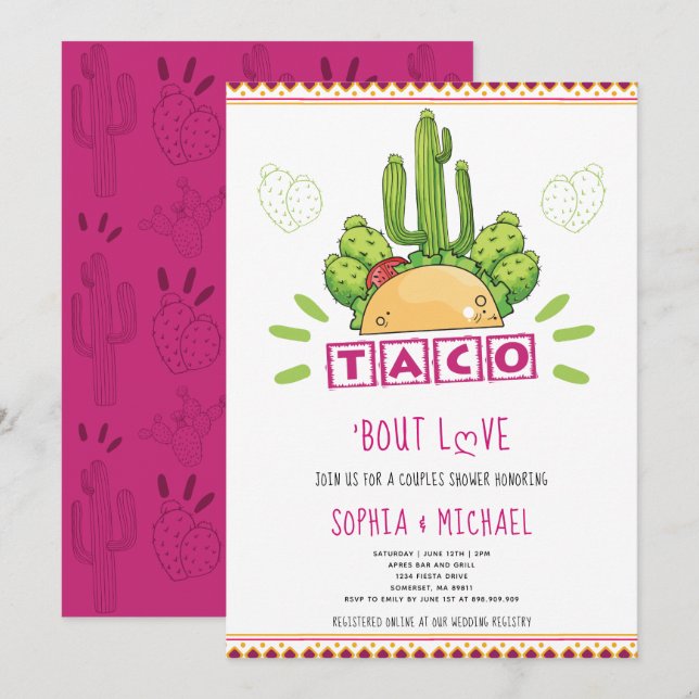 Taco 'Bout Liebe Paare Verlobung Fiesta Pink Einladung (Vorne/Hinten)
