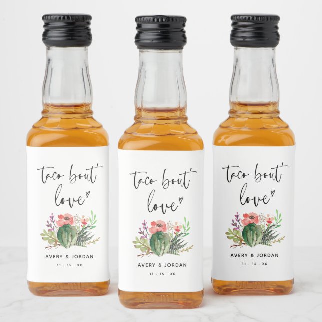 Taco Bout Liebe Wasserfarben Kakteen Sukkulente Fi Alkoholflaschenetikett (Flaschen)