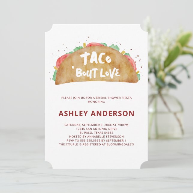 Taco 'Bout Liebe Wedding Brautparty Fiesta Einladung (Stehend Vorderseite)