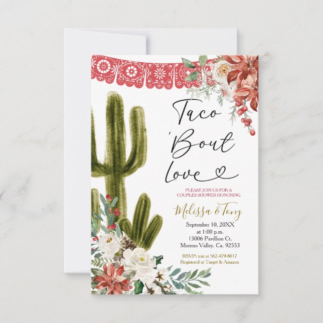 Taco 'bout Liebe Weihnachten Blumenpaare Dusche Einladung (Vorderseite)