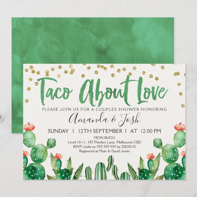 Taco Bout Love Cactus Invitation à la douche nupti (Devant / Derrière)