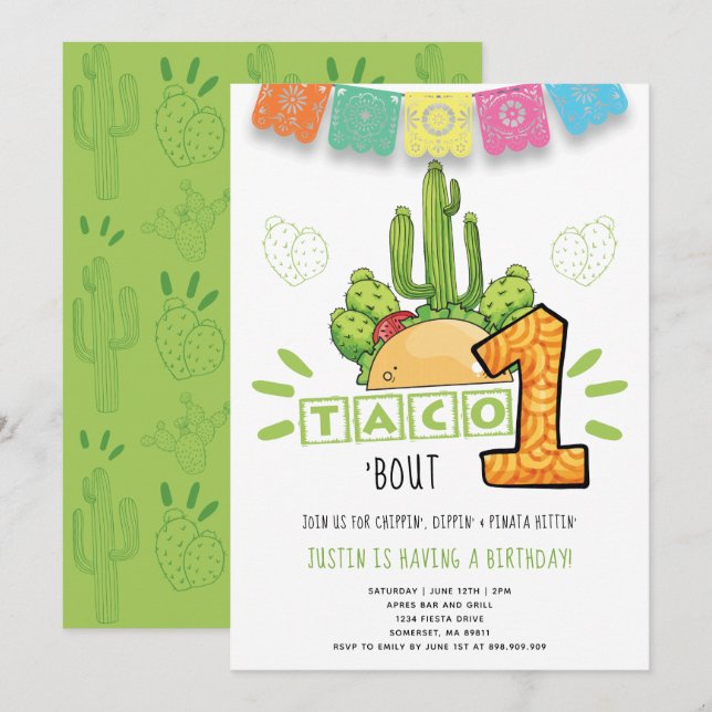 Taco Bout One | Erstgeburtstag Fiesta Einladung (Vorne/Hinten)
