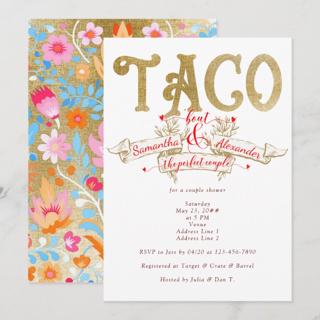 Taco Bout Perfect Couple Liebe Fiesta Couple Dusch Einladung (Vorne/Hinten)