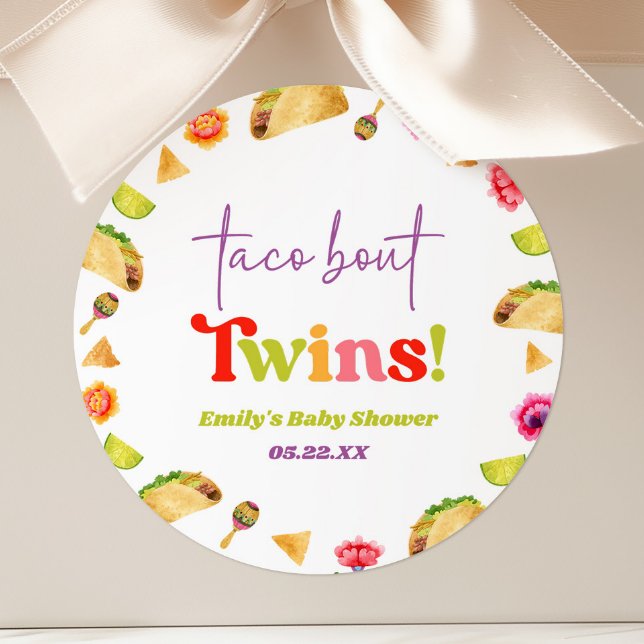 Taco Bout Twins! Fiesta Baby Shower Runder Aufkleber (Von Creator hochgeladen)