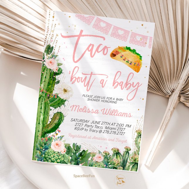 Taco Bout Une Invitation Baby shower (Taco 'Bout,A Baby invite girl,Invitation,Editable Fiesta,Baby Shower,Cactus Cinco,de Mayo Tropical,M)