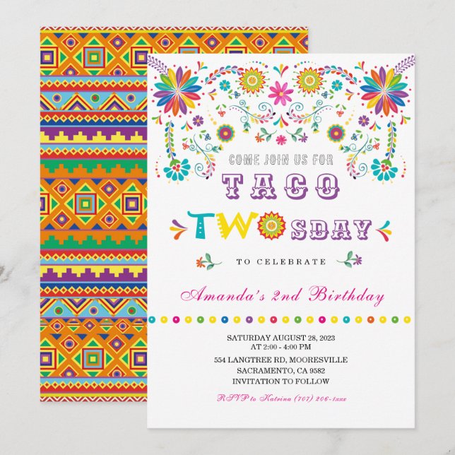 Taco Deux Jours Fête Invitation Anniversaire (Devant / Derrière)
