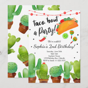 Taco Fiesta Bout Party Wasserfarben Cactus Invite Einladung