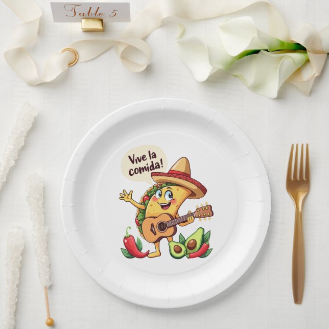 Taco Fiesta mit Gitarre und hispanischem Flair Pappteller (Hochzeit)
