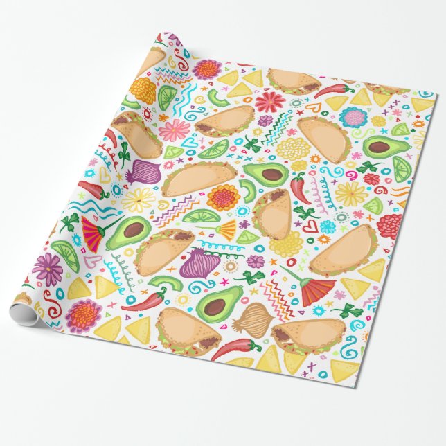 Taco Fiesta über Weißbuch Geschenkpapier (Ungerollt)