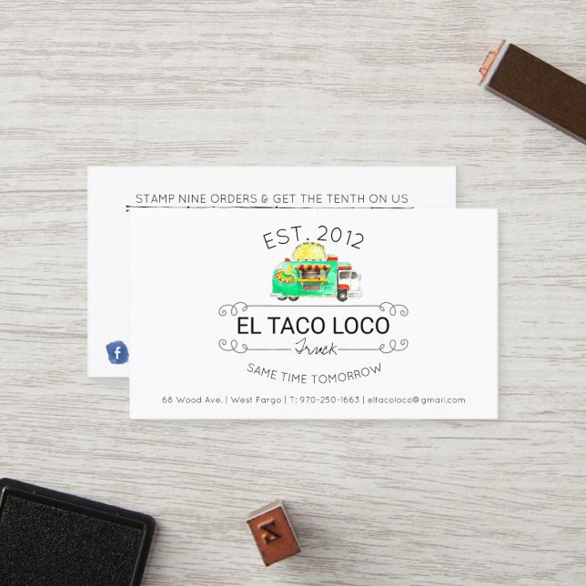 Taco Food Truck Loyalty Card Treuekarte (Vorderseite/Rückseite Beispiel)