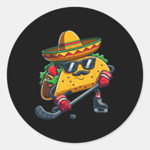 Taco Ice Hockey Player Funny Cinco De Mayo Runder Aufkleber