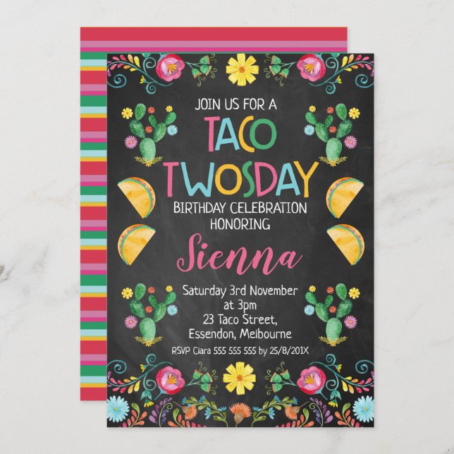 Taco Invitation du 2e anniversaire du Mexique (Devant / Derrière)