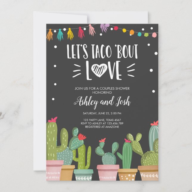 Taco-Kampf-Liebe-Fiesta-Paar-Dusche laden Kaktus Einladung (Vorderseite)