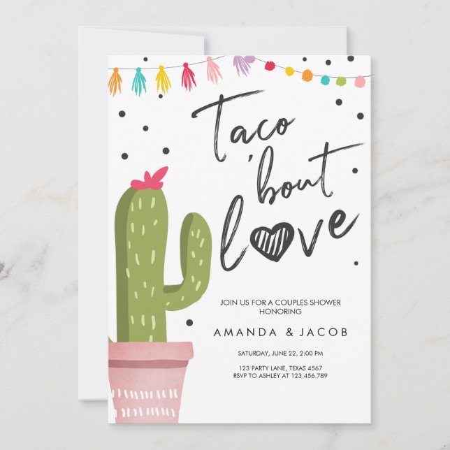 Taco-Kampf-Liebe-Fiesta-Paar-Duschen-Kaktus Einladung (Vorderseite)