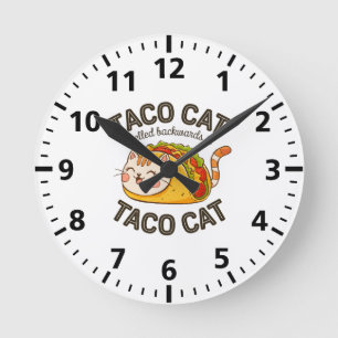 Taco Katze rückwärts geschrieben Taco Katze Niedli Runde Wanduhr