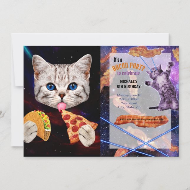 Taco, Katze und Pizza Einladung (Vorderseite)