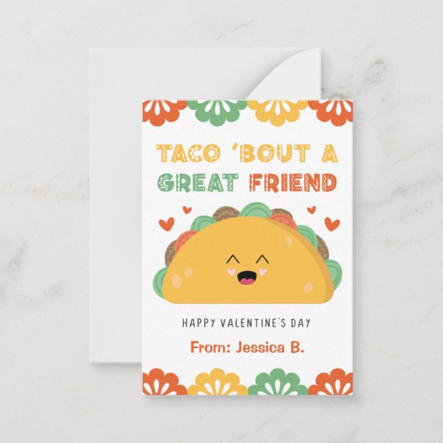 Taco-Klassenzimmer Valentinstag-Karte für Kinder Mitteilungskarte (Vorderseite)